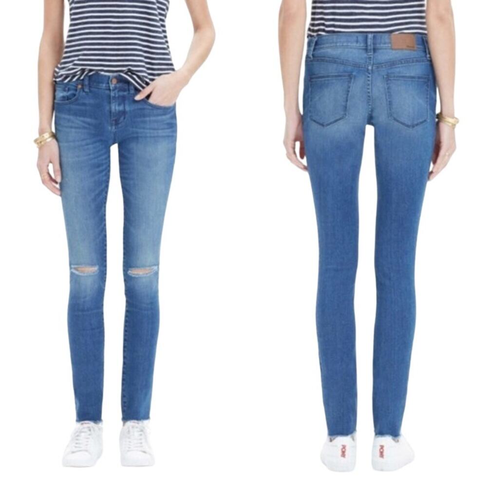 Madewell Skinny Skinny Jeans Distressed Ripped Knees High Rise Dark Wash 26"